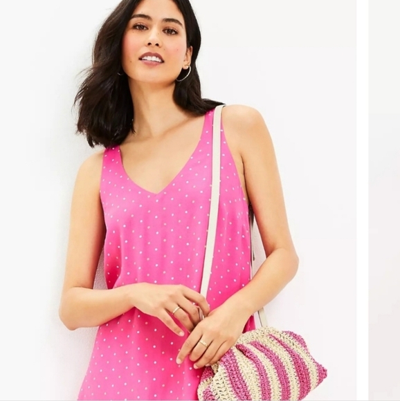 LOFT Ann Taylor Pink Dotted Criss Cross Back Swing Dress Size XS NWOT Slip Mini - Picture 2 of 10